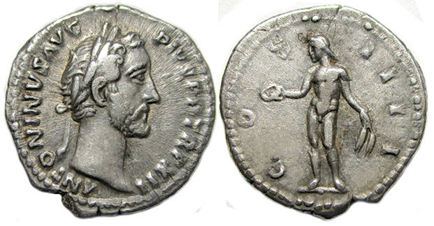 Antoninus Pius AR Denarius : COS IIII : Genius